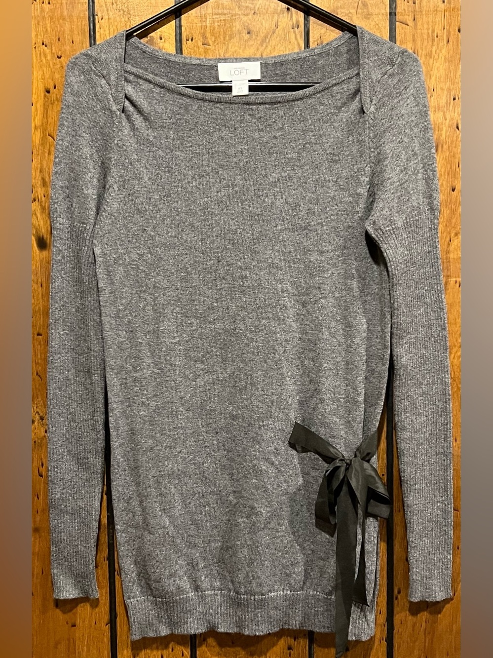 LOFT Charcoal Knit Long Sleeve Sweater with Tie Detail size XS